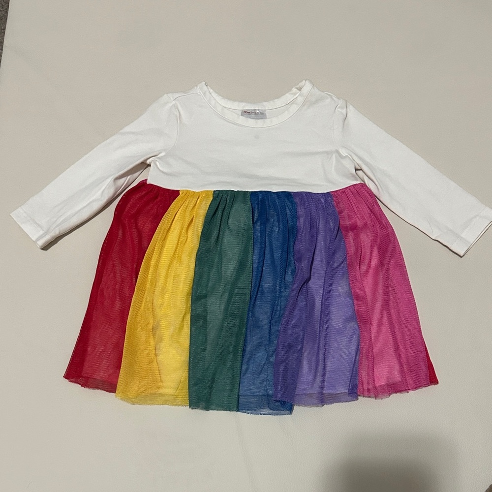 Hanna Andersson White Top with Rainbow Skirt Dress